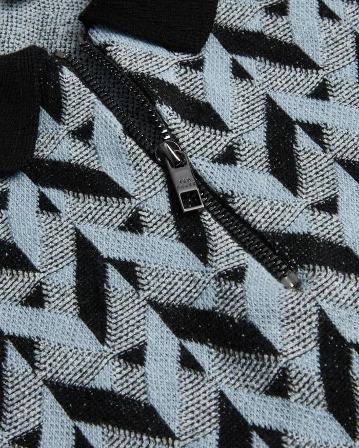 Men MITFORD 8211 Boucle Jacquard Knit Zip Polo Light Blue Ted Baker Polo Shirts Men MITFORD 8211 Boucle Jacquard Knit Zip Polo Light Blue Ted Baker Polo Shirts