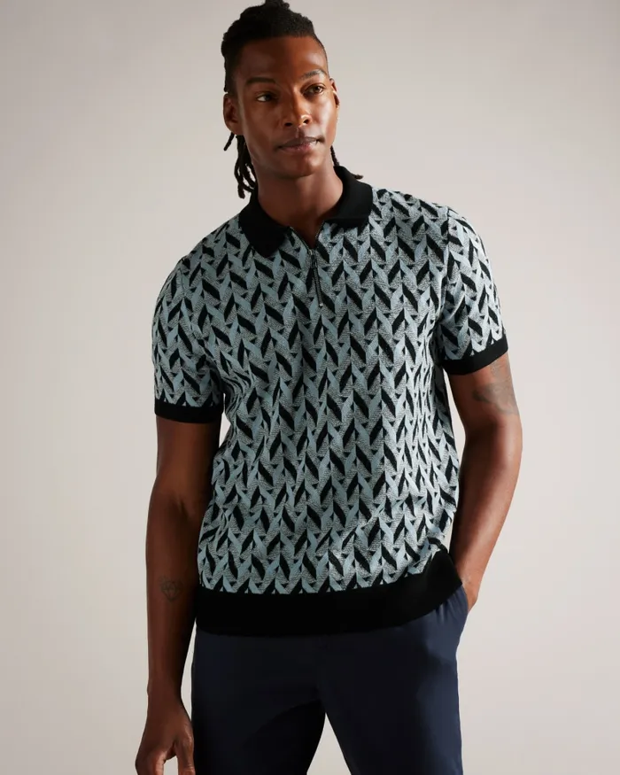 Men MITFORD 8211 Boucle Jacquard Knit Zip Polo Light Blue Ted Baker Polo Shirts Men MITFORD 8211 Boucle Jacquard Knit Zip Polo Light Blue Ted Baker Polo Shirts