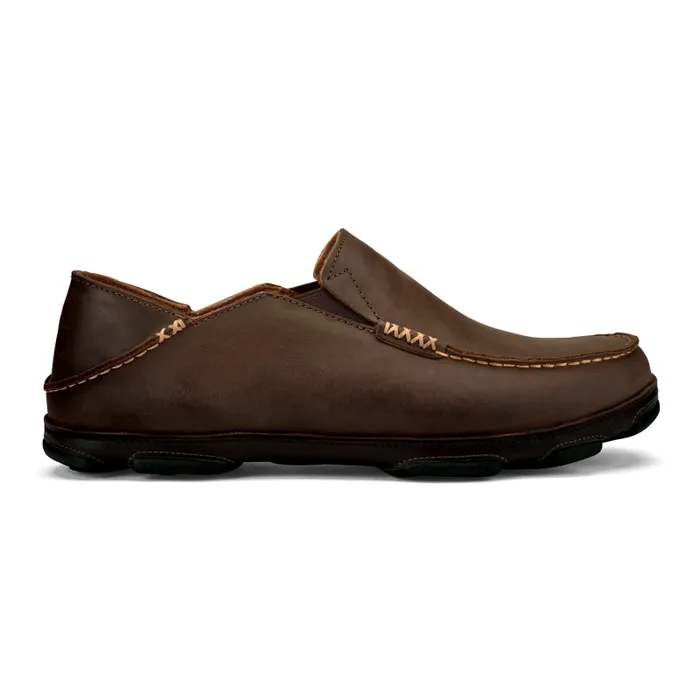 Men Molo Mens Leather Slip On Shoes Dark Wood Dark Java Olukai Leather