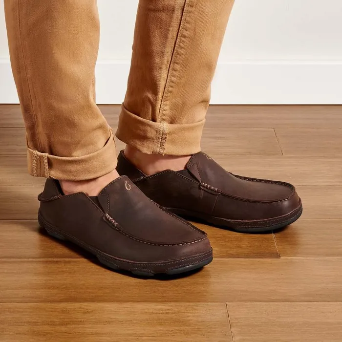 Men Molo Mens Leather Slip On Shoes Dark Wood Dark Java Olukai Leather Men Molo Mens Leather Slip On Shoes Dark Wood Dark Java Olukai Leather