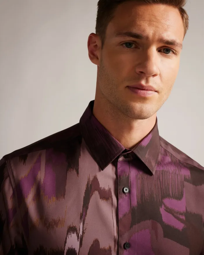 Men MORDUN 8211 Long Sleeve Abstract Butterfly Print Shirt Maroon Ted Baker Shirts