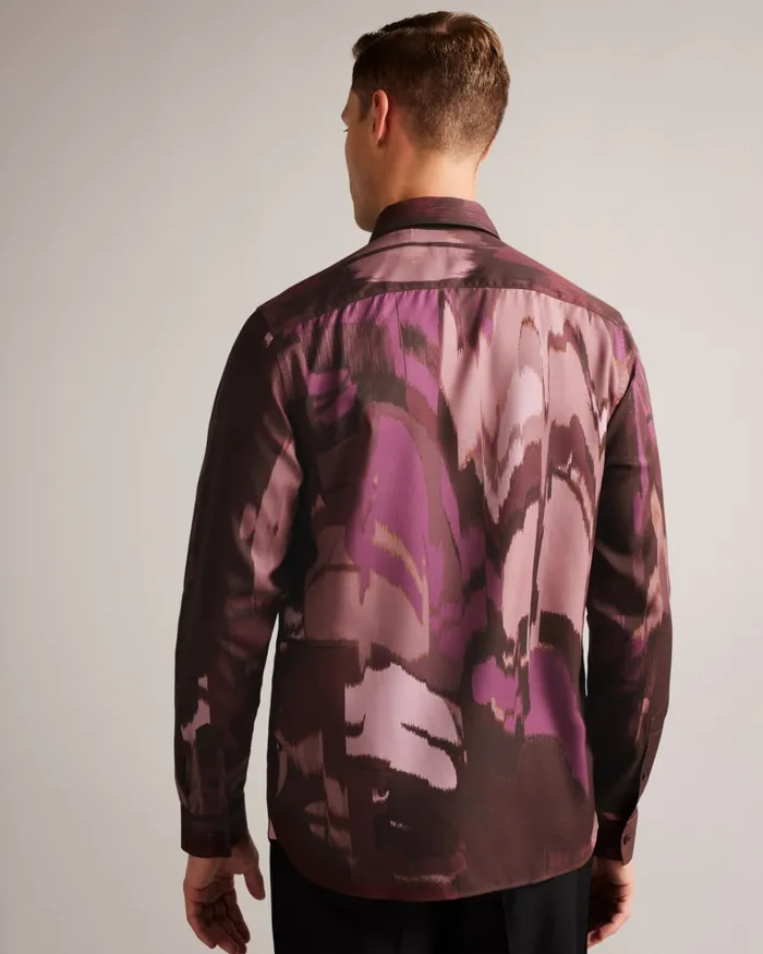 Men MORDUN 8211 Long Sleeve Abstract Butterfly Print Shirt Maroon Ted Baker Shirts
