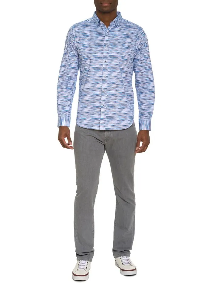 Men MORETTI LONG SLEEVE BUTTON DOWN SHIRT Blue Robert Graham Button Down Shirts