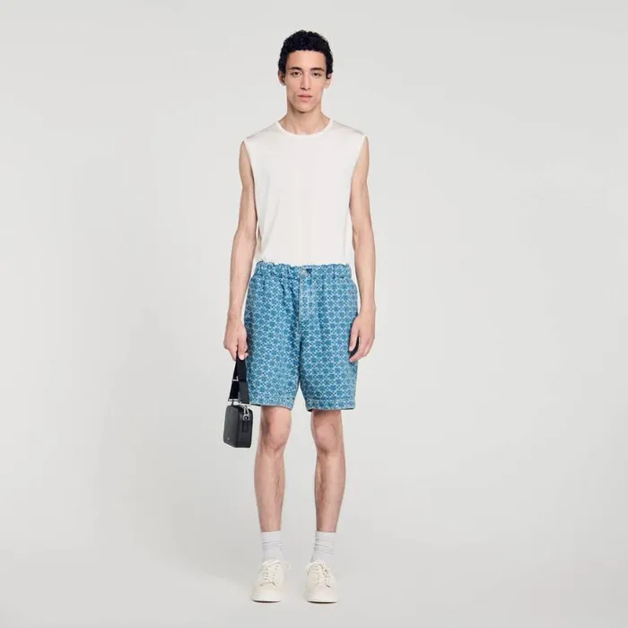 Men Pants and Shorts SANDRO Square Cross Denim Bermuda Shorts Sky Blue