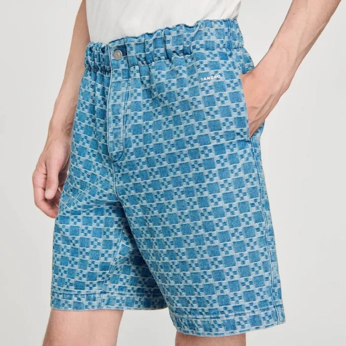 Men Pants and Shorts SANDRO Square Cross Denim Bermuda Shorts Sky Blue