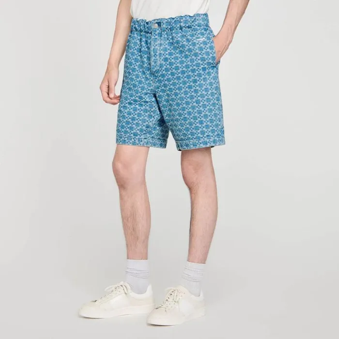 Men Pants and Shorts SANDRO Square Cross Denim Bermuda Shorts Sky Blue