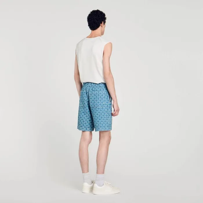 Men Pants and Shorts SANDRO Square Cross Denim Bermuda Shorts Sky Blue