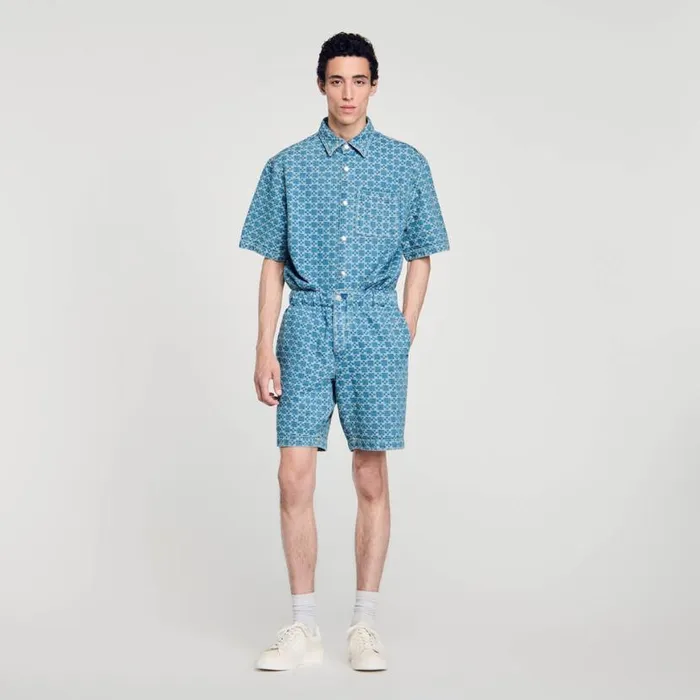 Men Pants and Shorts SANDRO Square Cross Denim Bermuda Shorts Sky Blue