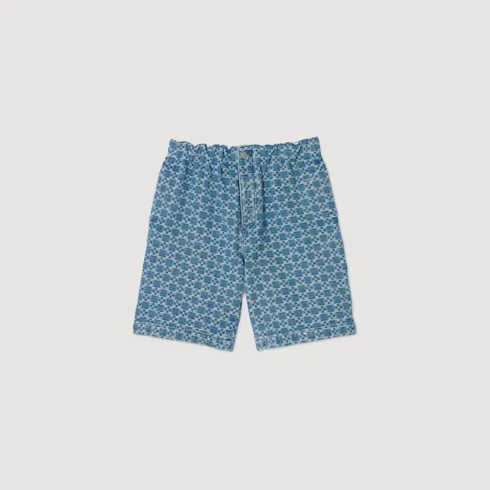 Men Pants and Shorts SANDRO Square Cross Denim Bermuda Shorts Sky Blue