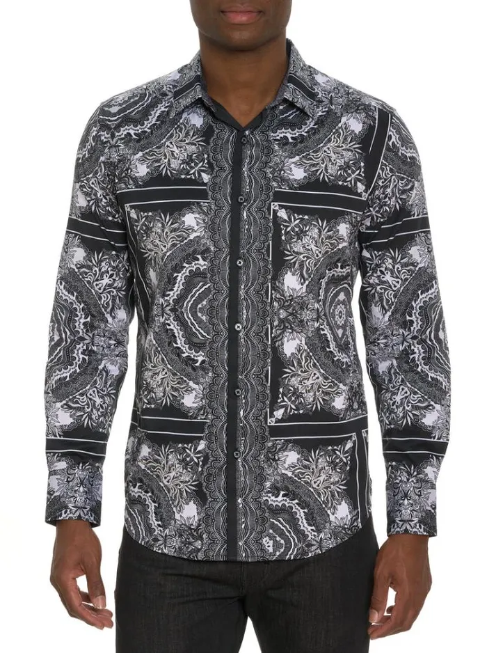 Men RABAT LONG SLEEVE BUTTON DOWN SHIRT Black Robert Graham Button Down Shirts