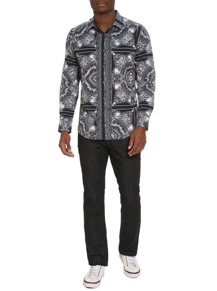 Men RABAT LONG SLEEVE BUTTON DOWN SHIRT Black Robert Graham Button Down Shirts