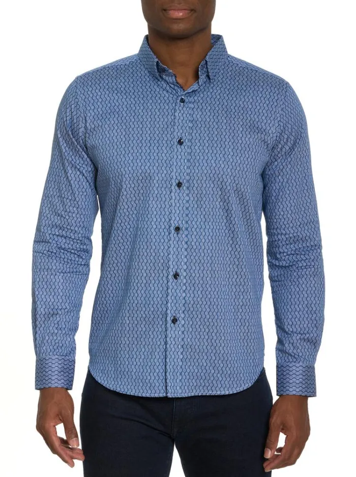 Men RAMI LONG SLEEVE BUTTON DOWN SHIRT Blue Robert Graham Button Down Shirts