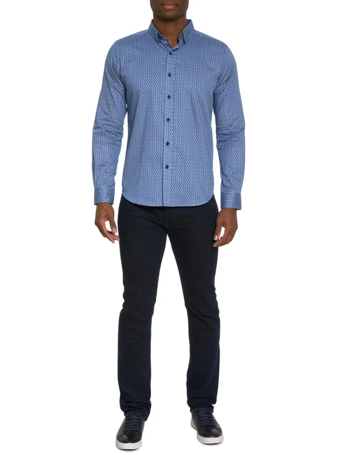 Men RAMI LONG SLEEVE BUTTON DOWN SHIRT Blue Robert Graham Button Down Shirts
