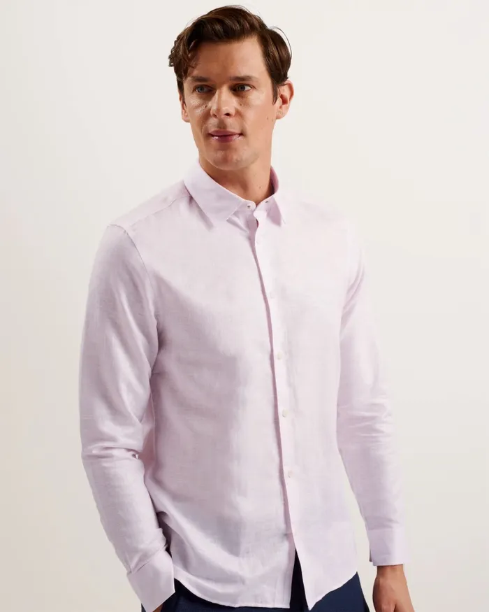 Men ROMEOS 8211 Long Sleeve Linen Cotton Shirt Medium Pink Ted Baker Shirts