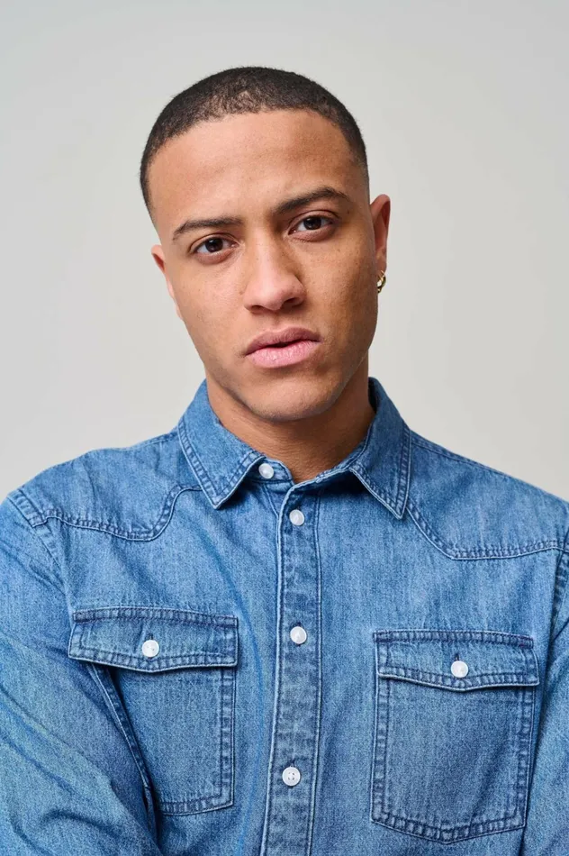 Men Shirts Blend Long Sleeved Shirt Denim Middle Blue
