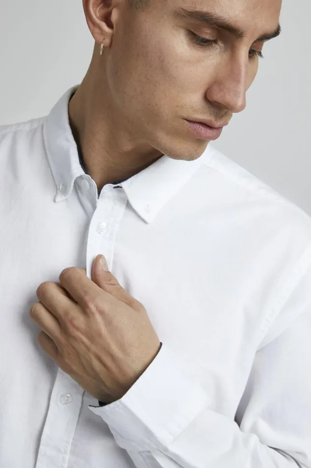 Men Shirts Blend Long Sleeved Shirt White
