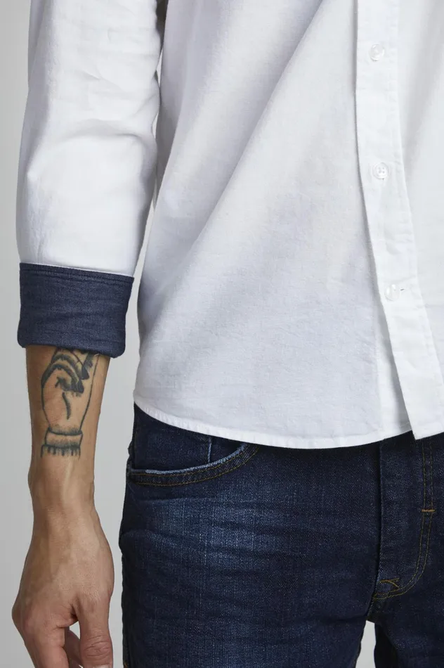 Men Shirts Blend Long Sleeved Shirt White