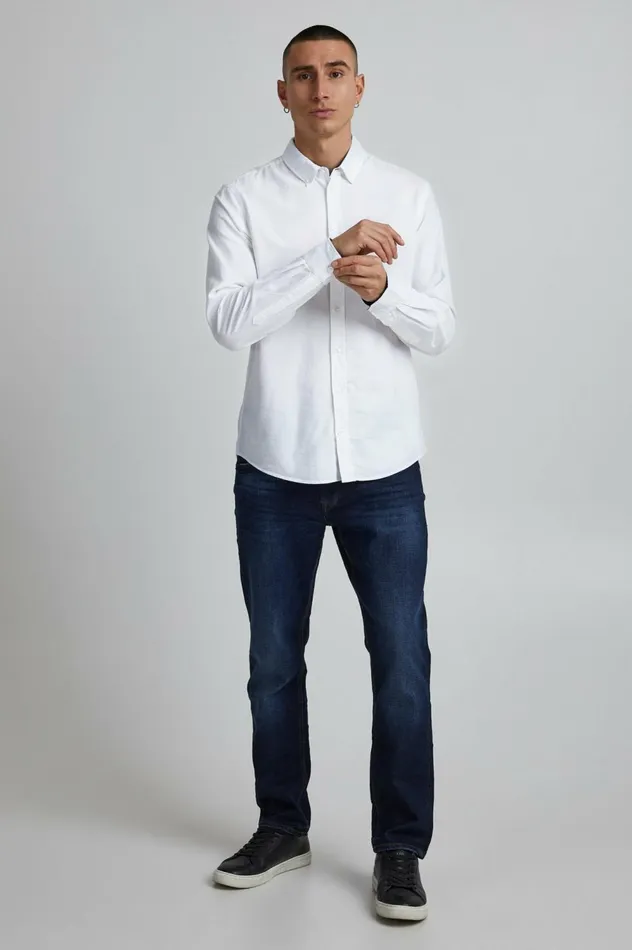 Men Shirts Blend Long Sleeved Shirt White