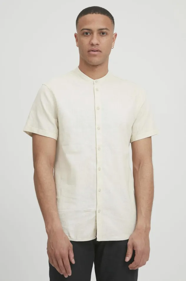 Men Shirts Blend Shirt With Short Sleev Oyster Gray