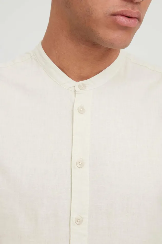 Men Shirts Blend Shirt With Short Sleev Oyster Gray