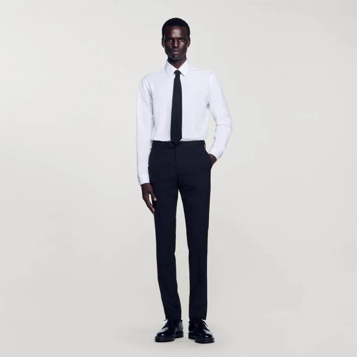 Men Suits and Blazers SANDRO Classic Wool Suit Pants Navy Blue