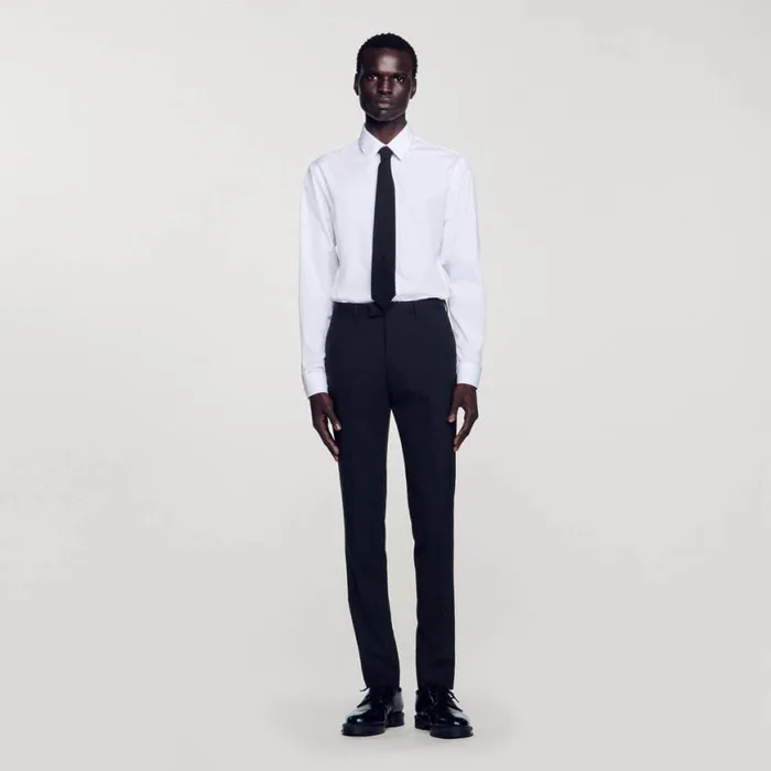 Men Suits and Blazers SANDRO Classic Wool Suit Pants Navy Blue