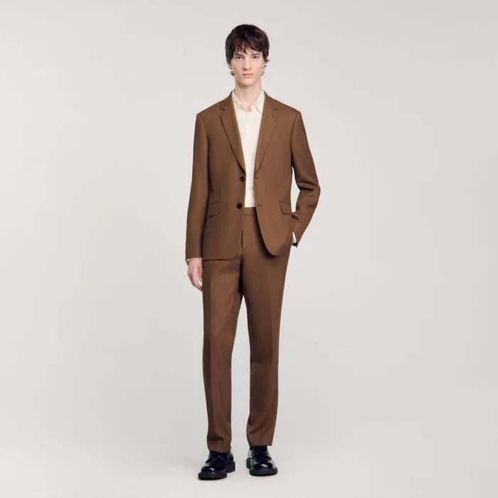 Men Suits and Blazers SANDRO Wool Suit Jacket Taupe