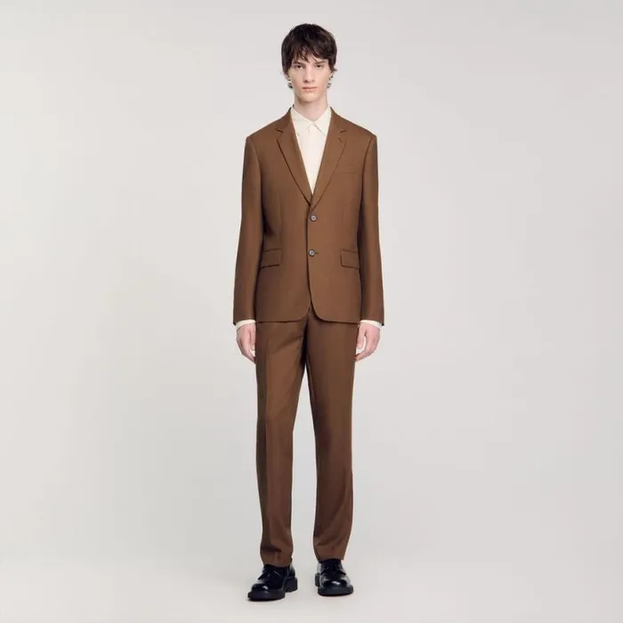 Men Suits and Blazers SANDRO Wool Suit Jacket Taupe