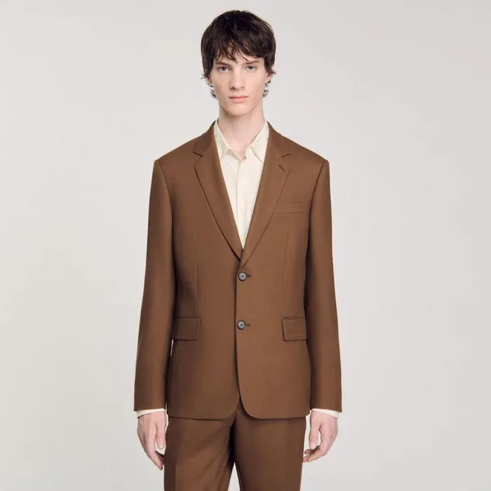 Men Suits and Blazers SANDRO Wool Suit Jacket Taupe