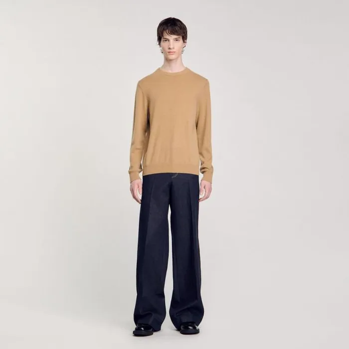 Men Sweaters and Cardigans SANDRO Cashmere Sweater Camel Men Sweaters and Cardigans SANDRO Cashmere Sweater Camel
