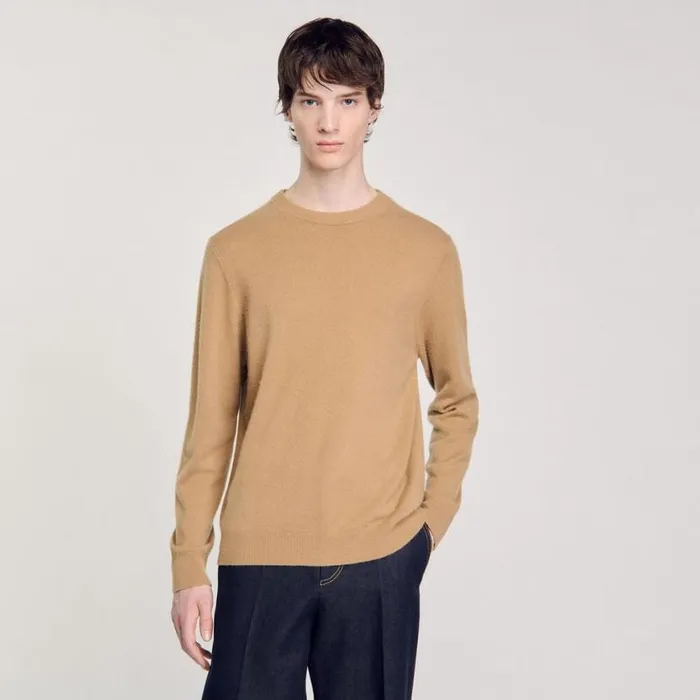 Men Sweaters and Cardigans SANDRO Cashmere Sweater Camel Men Sweaters and Cardigans SANDRO Cashmere Sweater Camel
