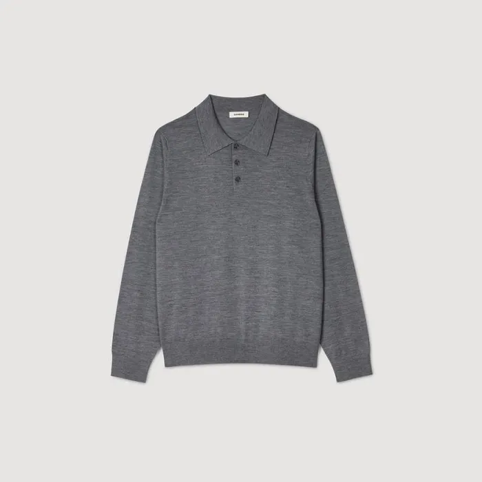 Men Sweaters and Cardigans SANDRO Fine Knit Polo Shirt Mocked Grey