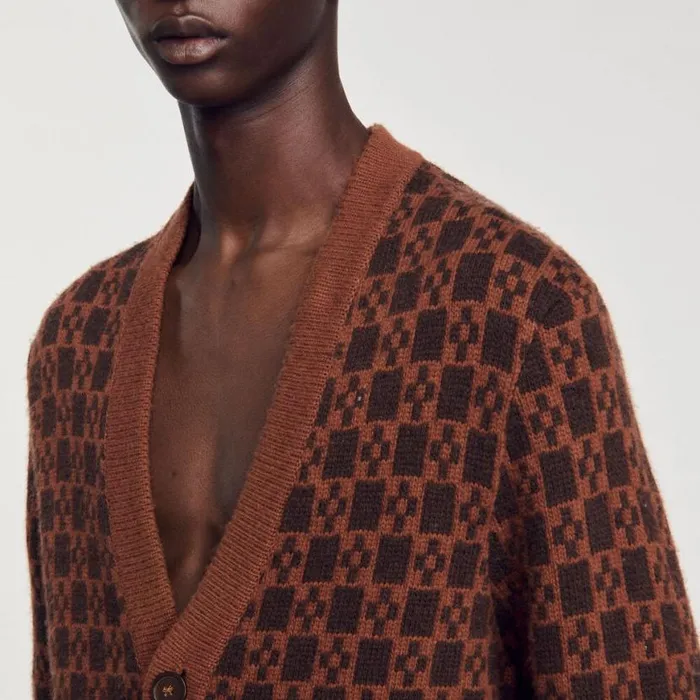 Men Sweaters and Cardigans SANDRO Jacquard Square Cross Pattern Cognac