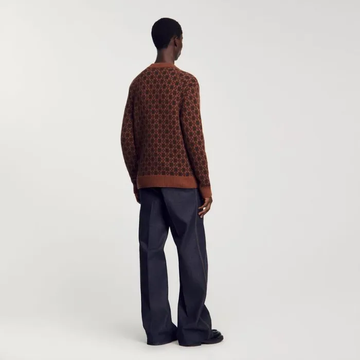 Men Sweaters and Cardigans SANDRO Jacquard Square Cross Pattern Cognac