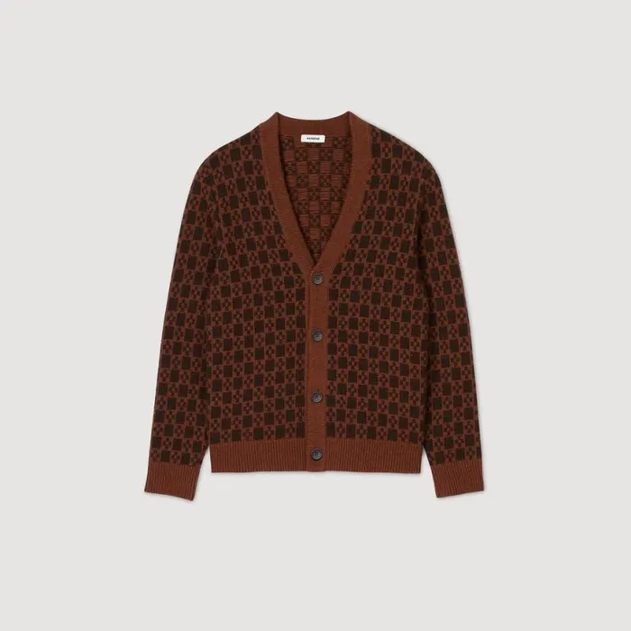 Men Sweaters and Cardigans SANDRO Jacquard Square Cross Pattern Cognac