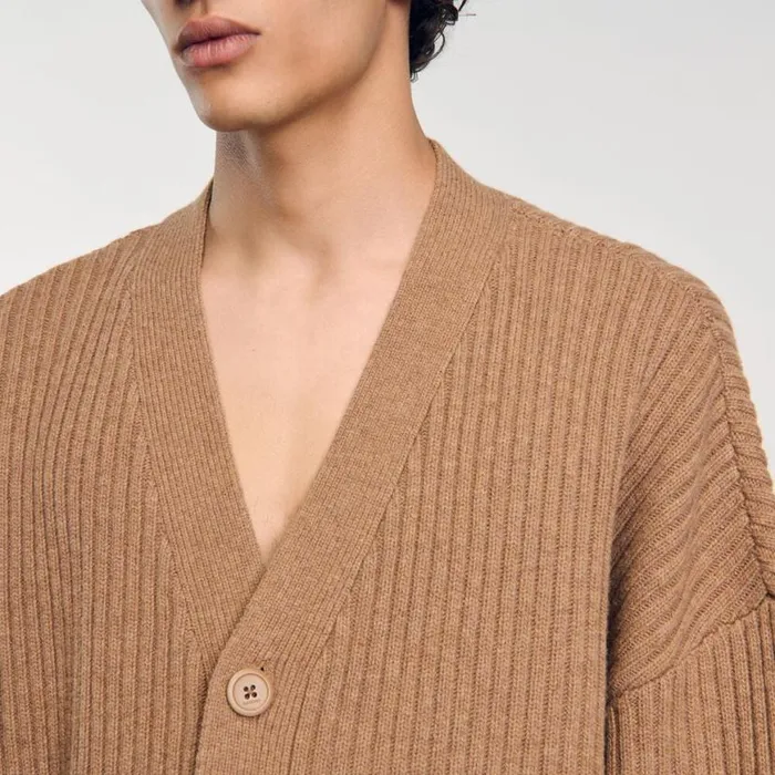 Men Sweaters and Cardigans SANDRO Oversized Rib Knit Cardigan Praline