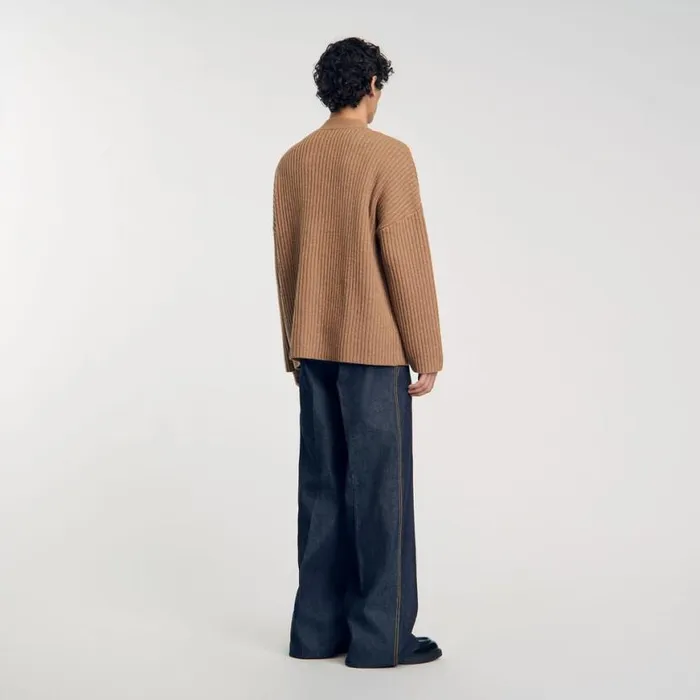 Men Sweaters and Cardigans SANDRO Oversized Rib Knit Cardigan Praline
