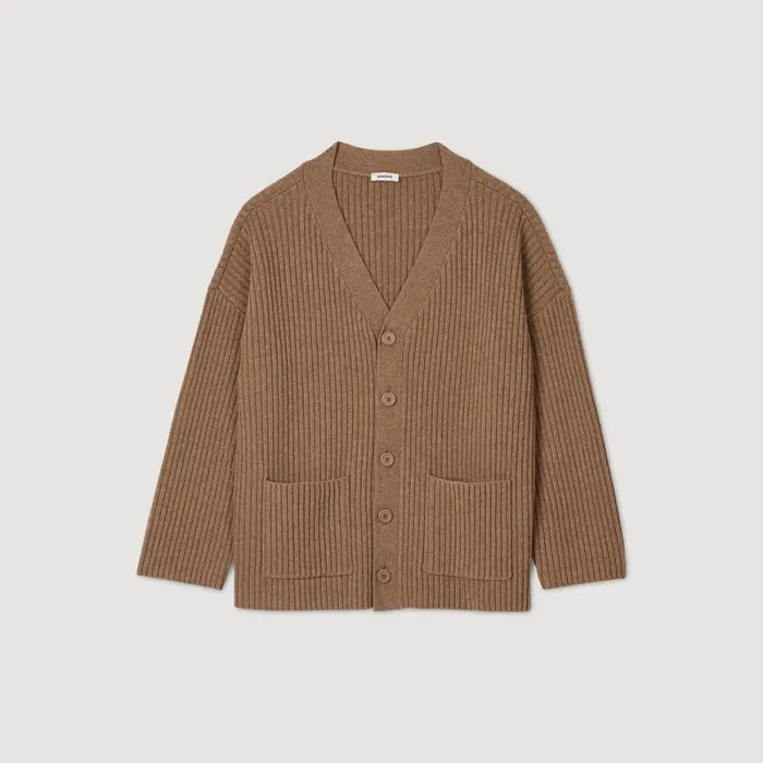 Men Sweaters and Cardigans SANDRO Oversized Rib Knit Cardigan Praline