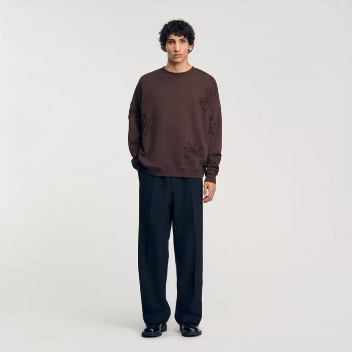 Men Sweatshirts and Hoodies SANDRO Oversized Floral Sweatshirt Chocolate