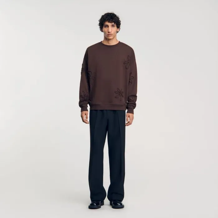 Men Sweatshirts and Hoodies SANDRO Oversized Floral Sweatshirt Chocolate