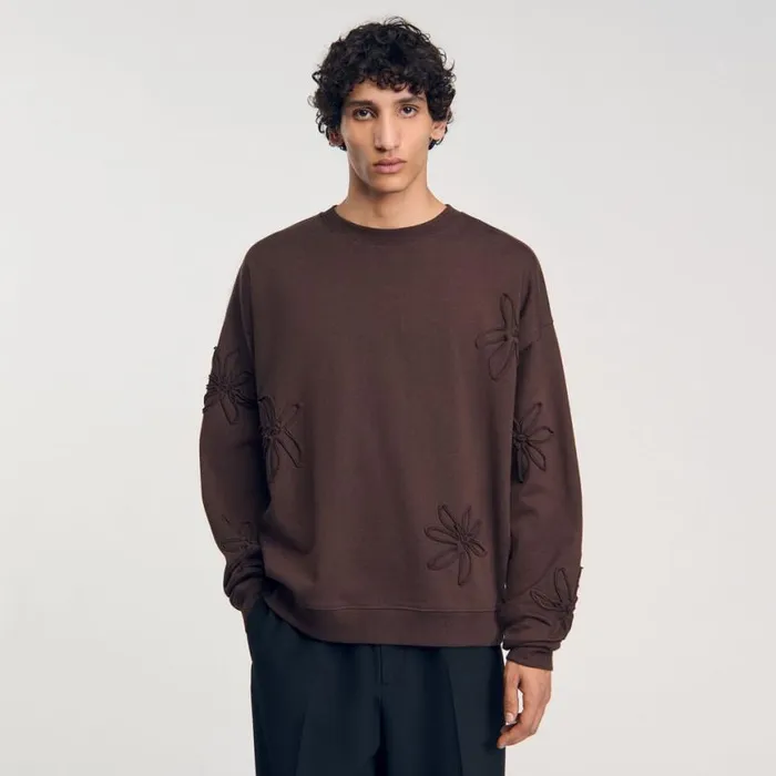 Men Sweatshirts and Hoodies SANDRO Oversized Floral Sweatshirt Chocolate
