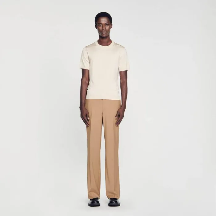 Men Tshirts and Polos SANDRO Knitted Tshirt Light Sand