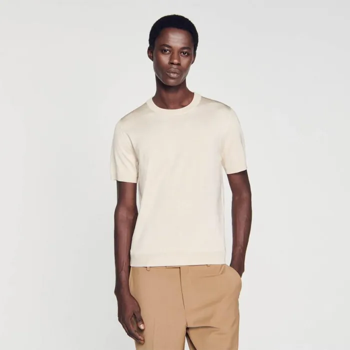 Men Tshirts and Polos SANDRO Knitted Tshirt Light Sand