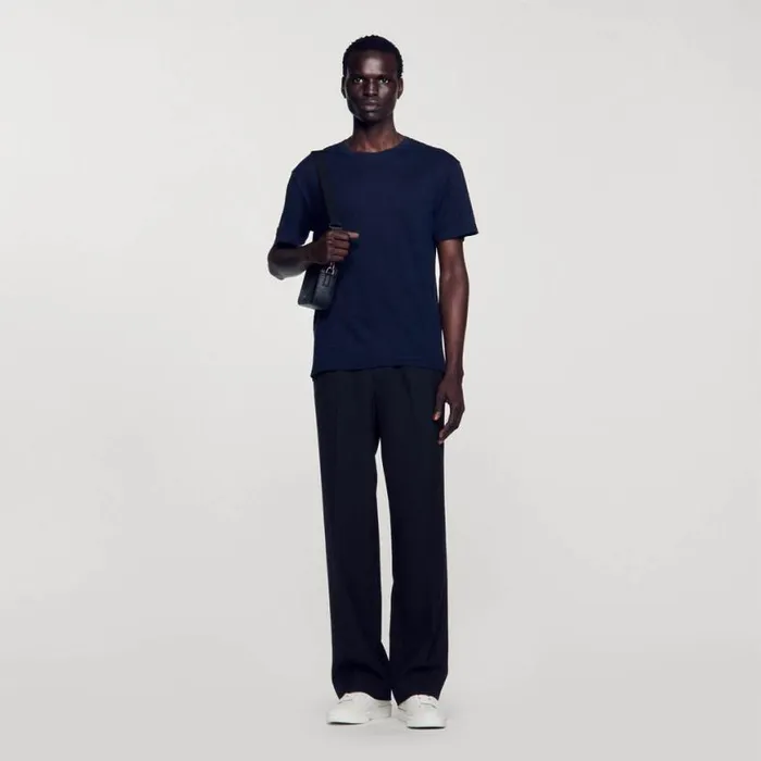 Men Tshirts and Polos SANDRO Linen Tshirt Navy Blue