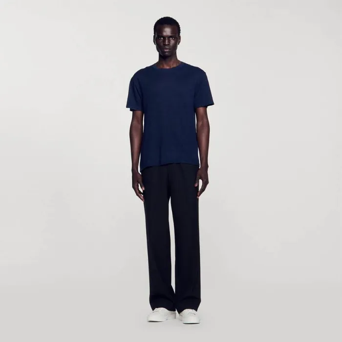 Men Tshirts and Polos SANDRO Linen Tshirt Navy Blue