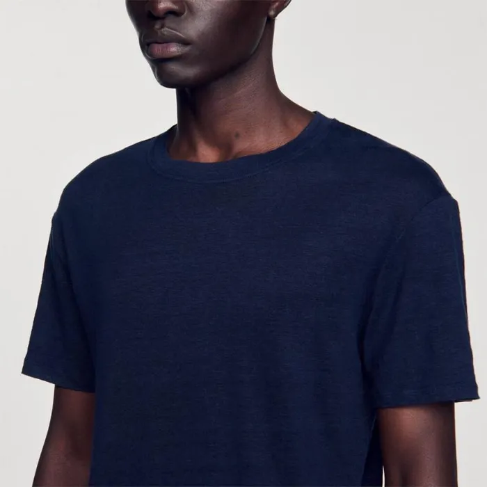 Men Tshirts and Polos SANDRO Linen Tshirt Navy Blue