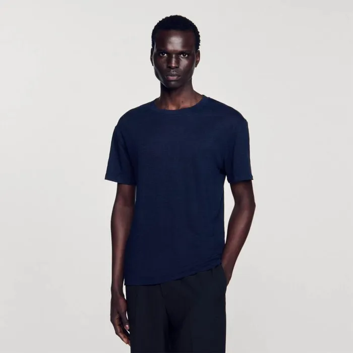 Men Tshirts and Polos SANDRO Linen Tshirt Navy Blue