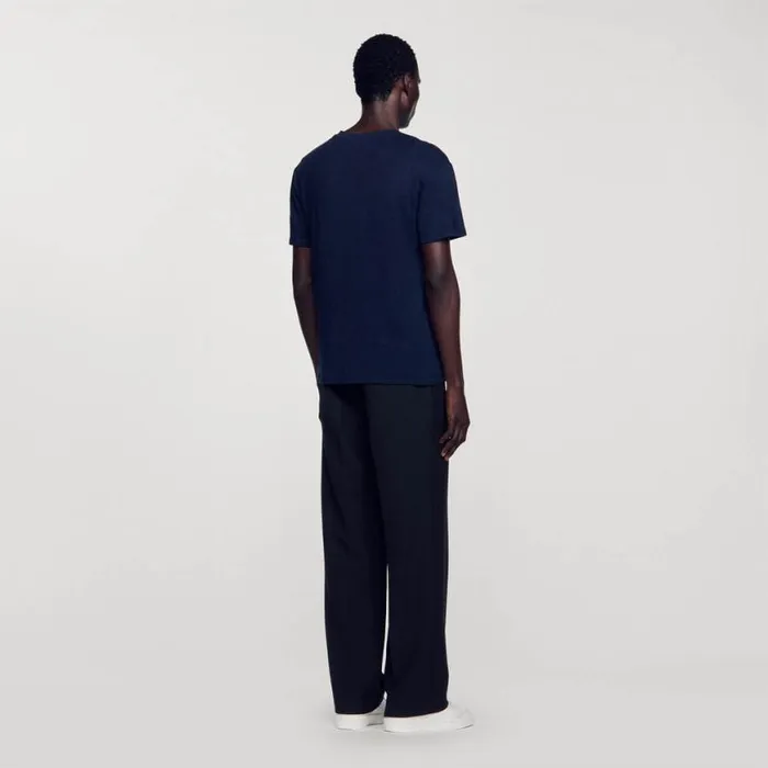 Men Tshirts and Polos SANDRO Linen Tshirt Navy Blue