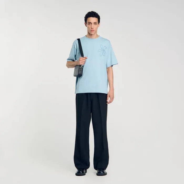 Men Tshirts and Polos SANDRO Oversized Flower Tshirt Baby Blue