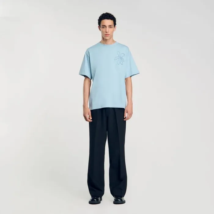 Men Tshirts and Polos SANDRO Oversized Flower Tshirt Baby Blue